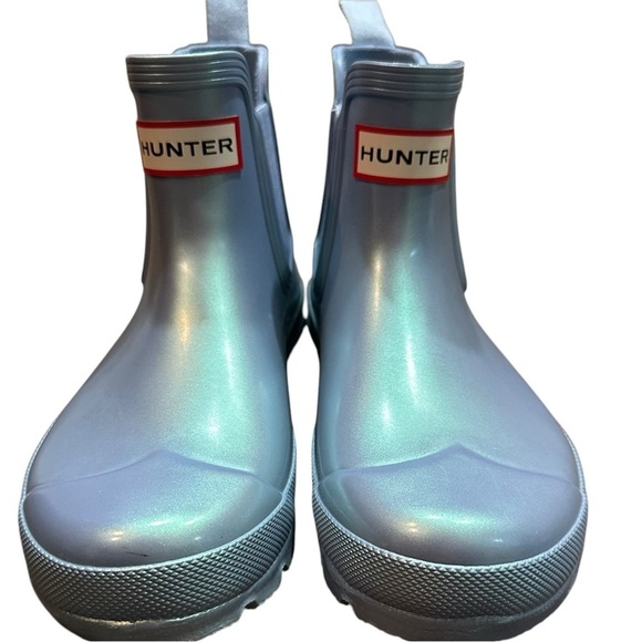 Hunter Nebula Blue Iridescent Wellington Original Chelsea Boot W5/Kids 3 - Picture 3 of 12
